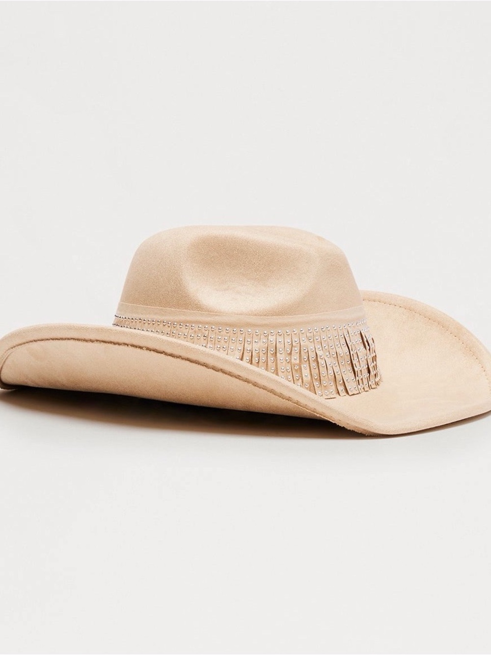 Fringed Wide Brim Women's Cowboy Hat - Cream